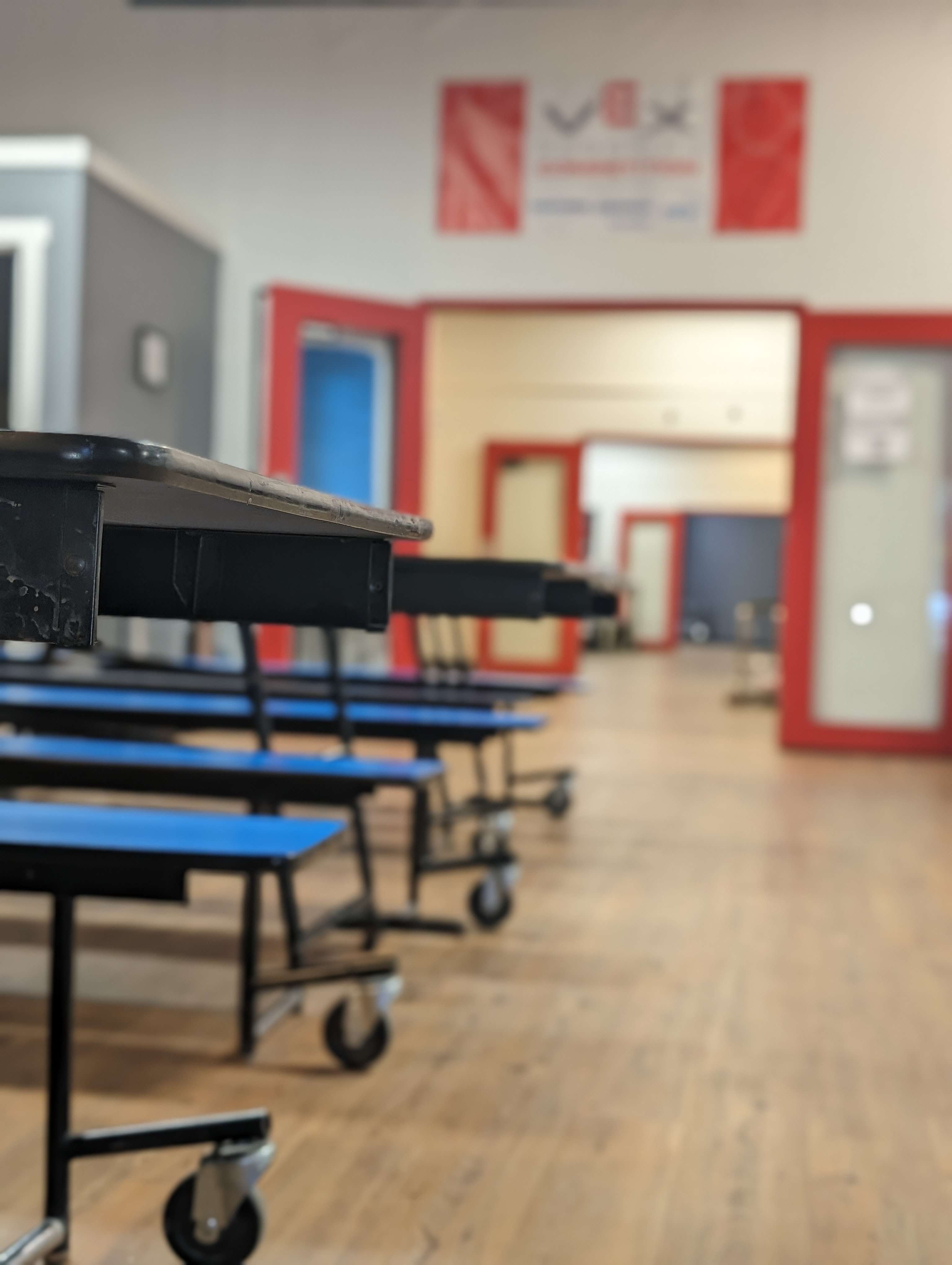 Team tables outside the classrooms
